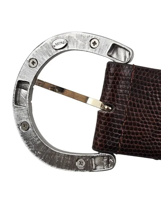 Chicos Belt Womens M Brown Lizard Pattern Polished Silvertone Buckle Western - Picture 4 of 10